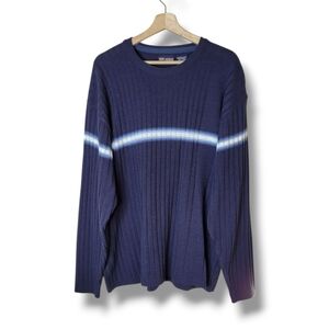 Vintage Y2K Faded Glory Sweater Mens 2XL Blue Stripe Crewneck Korea 90s 00s